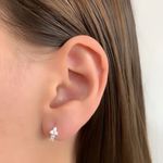 Brinco Prata Legítima 925 Argola Cruz com Zirconia Unissex Fecho Clique