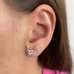 Brinco Prata legítima 925 Borboleta Vazado com Zirconia Colorida