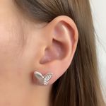 Brinco Prata Legitima 925 Medio Borboleta Origami Metade lisa e com Zirconia 