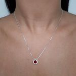 Corrente Com Pingente Redondo Vermelho Cravejado Prata 925