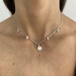 Choker Medalha Sao Bento e Coraçao Cristal 3,2gr Prata 925