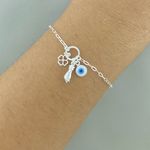 Pulseira Patua Figa/Trevo/Olho Grego 1,6gr Prata 925