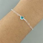 Pulseira Elo Coraçao e Coraçao Zirconia Verde Turmalina 1,2gr Prata 925