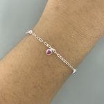 Pulseira Pingentes Coração Rosa Escuro 1,4gr Prata 925