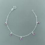 Pulseira Pingentes Coração Rosa Escuro 1,4gr Prata 925