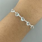 Pulseira 5 Corações Zirconia Agua Marinha 1,9gr Prata 925