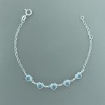 Pulseira 5 Corações Zirconia Agua Marinha 1,9gr Prata 925