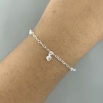 Pulseira 5 Pingentes Corações Zirconia Cristal 1,6gr Prata 925