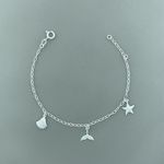 Pulseira Pingente Cauda Sereia/Estrela Mar/Concha 1,7gr Prata 925