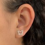 Brinco Prata Legítima 925 Borboleta Vazado com Zirconia