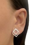 Brinco Losango Duplo com Zirconia Vazado Prata 925