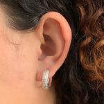 Argola Prata Legítima 925 Três Fileiras Ziconia Prata fecho Clique Elegante