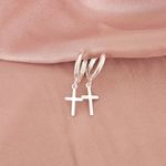 Argola Prata Legitima 925 com Pingente Cruz Lisa