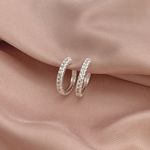 Argola Prata Legítima 925 Grande com Zirconia Unissex Fecho Clique 