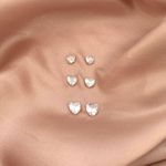 Trio Brinco Coraçao Zirconia Cristal Prata 925