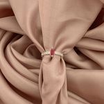 Anel Prata Legitima 925 Navete com Zirconia Rosa Cereja e Zirconia no Aro 