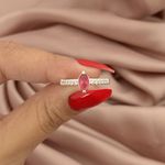 Anel Prata Legitima 925 Navete com Zirconia Rosa Cereja e Zirconia no Aro 