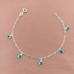Pulseira Com Pingentes Redondo Verde Turmalina Prata 925