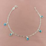 Pulseira Com Pingentes Coraçao Azul Claro Prata 925