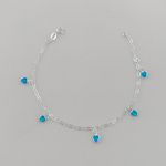 Pulseira Com Pingentes Coraçao Azul Claro Prata 925