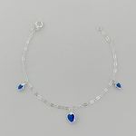 Pulseira Com Pingentes Coraçao Azul Escuro Prata 925