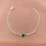 Pulseira com Coração Verde e Zircônias Prata 925 
