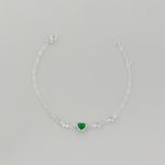 Pulseira com Coração Verde e Zircônias Prata 925 