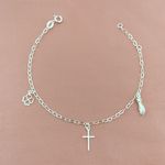 Pulseira com Pingentes Cruz, Trevo e Figa Prata 925 