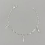 Pulseira com Pingentes Cruz, Trevo e Figa Prata 925 