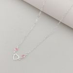 Choker Coração Vazado e Zirconia Rosa Claro Prata 925