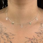 Choker Trevo Vazado e Zirconia Coração Verde Prata 925