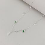 Choker Trevo Vazado e Zirconia Coração Verde Prata 925