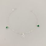 Pulseira Pingente Trevo Vazado e Zirconia Verde Prata 925