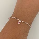 Pulseira Com Pingentes Zirconia Coração Rosa Claro Prata 925
