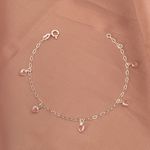 Pulseira Com Pingentes Zirconia Coração Rosa Claro Prata 925