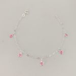 Pulseira Com Pingentes Zirconia Coração Rosa Claro Prata 925