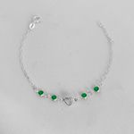 Pulseira Coração Cristal e Zirconia Redonda Verde 1,5g Prata 925