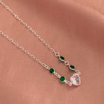 Choker Coração Cristal e Zirconia Redonda Verde 2,9gr Prata 925
