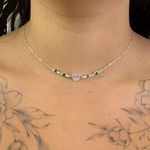 Choker Coração Cristal e Zirconia Redonda Verde 2,9gr Prata 925