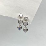 Brinco Prata Legítima 925 com 2 Solitarios 5mm/6mm e Coraçao 6x6 milímetros Zirconia Cristal 