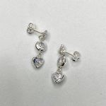 Brinco Prata Legítima 925 com 2 Solitarios 5mm/6mm e Coraçao 6x6 milímetros Zirconia Cristal 