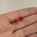 Brinco Prata Legítima 925 Zircônia Coração Vermelho 