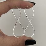 Brinco Argola Prata Legítima Infinito Fio Quadrado 5 cm Tamanho G Fecho Encaixe