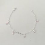 Pulseira Prata Legítima 925 com 5 Gotas de Zirconia Rosa Claro 