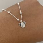 Pulseira Prata Legítima Infantil Bolinha com Pingente Urso 14 centímetros