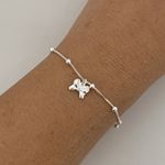 Pulseira Prata Legítima Infantil Bolinha com Pingente Laço 14 centímetros