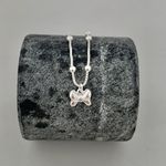 Pulseira Prata Legítima Infantil Bolinha com Pingente Laço 14 centímetros