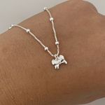 Pulseira Prata Legítima Infantil Bolinha com Pingente Laço 14 centímetros