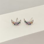 Brinco Lua Cravejado de Zircônia Colorida Prata 925