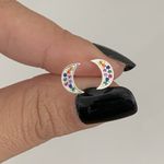 Brinco Lua Cravejado de Zircônia Colorida Prata 925